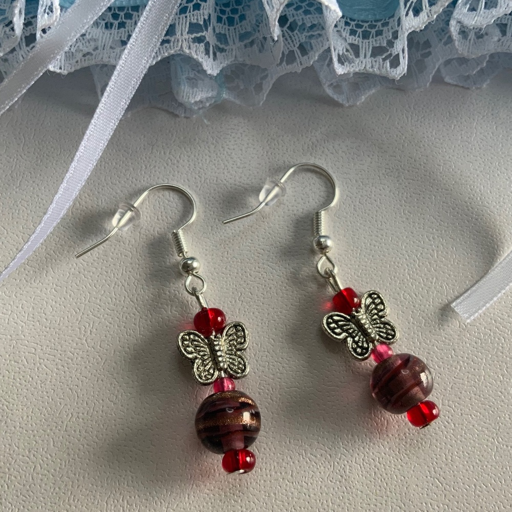 New Handmade Boho Czech Glass Beaded Dangle/Drop Butterfly Earrings